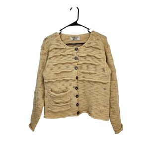 Sue P Knits Women's Button Front Wool Linen Blend Cardigan Sweater